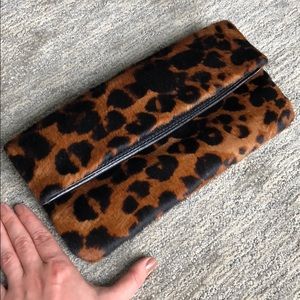 Leather leopard print clutch